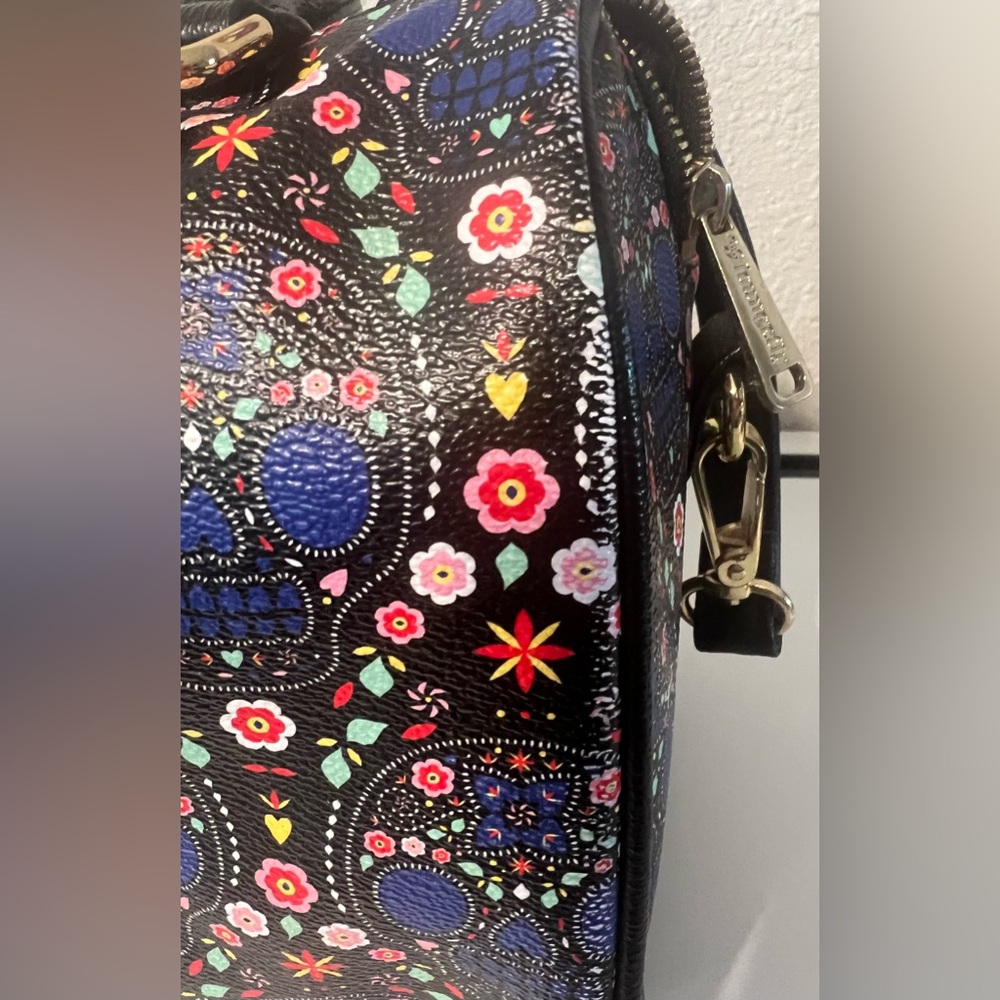 Loungefly Black and Blue Floral Skull Satchel & Wallet Set - Picture 7 of 14